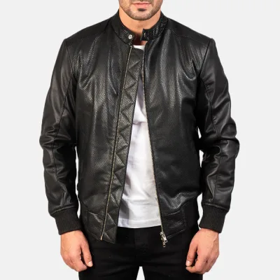 Avan Black & Maroon Leather Bomber Jacket