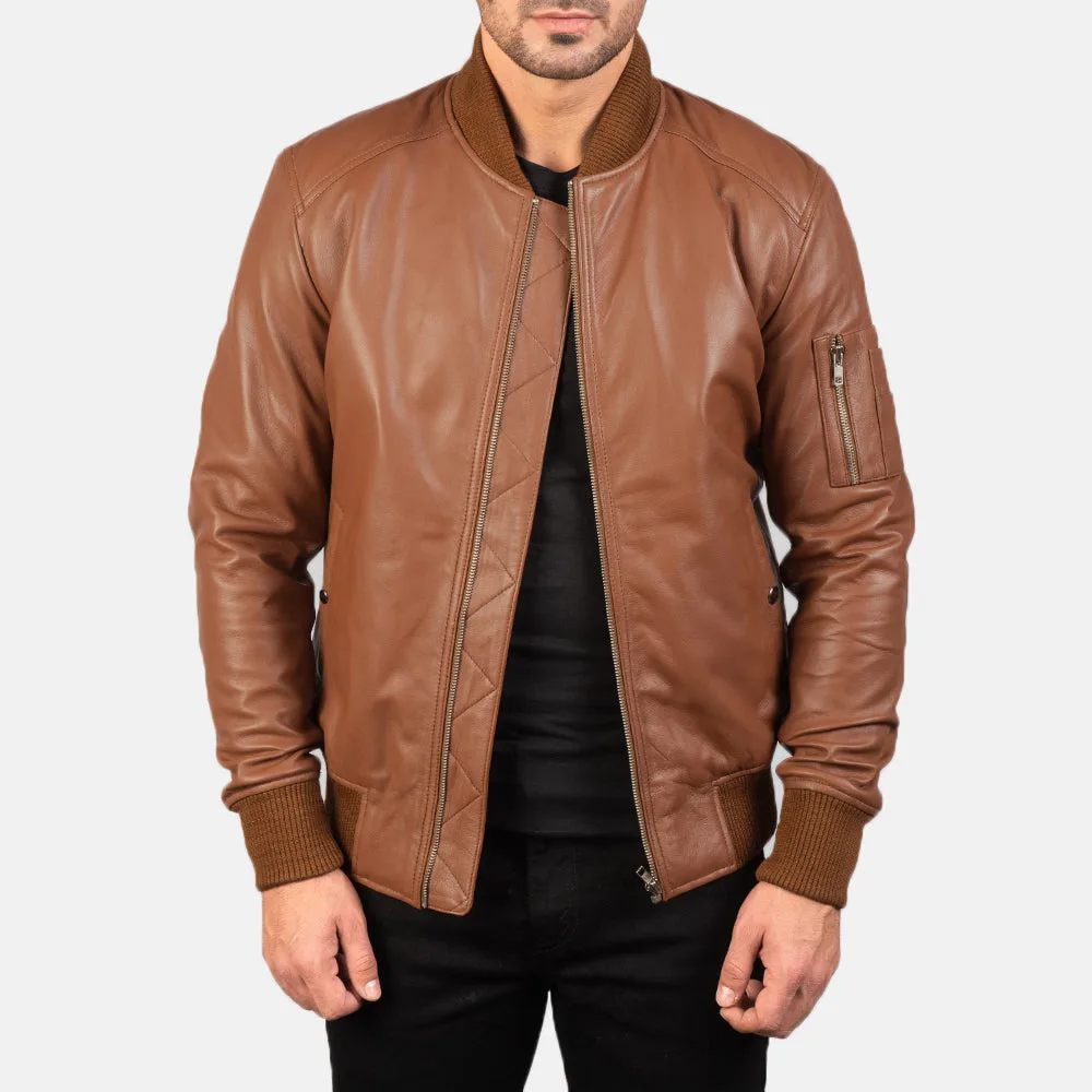 Bomia Ma-1 Brown Leather Bomber Jacket - Image 3