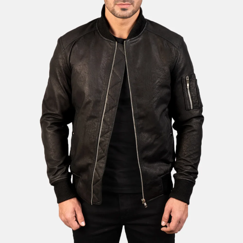 Bomia Ma-1 Brown Leather Bomber Jacket
