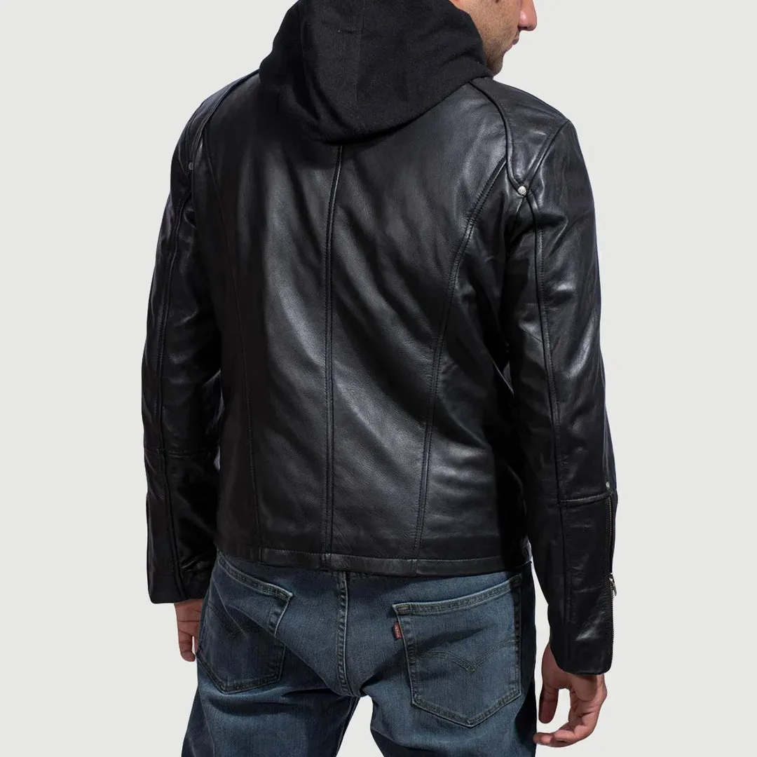 Highschool Black Hooded Leather Jacket - Image 2