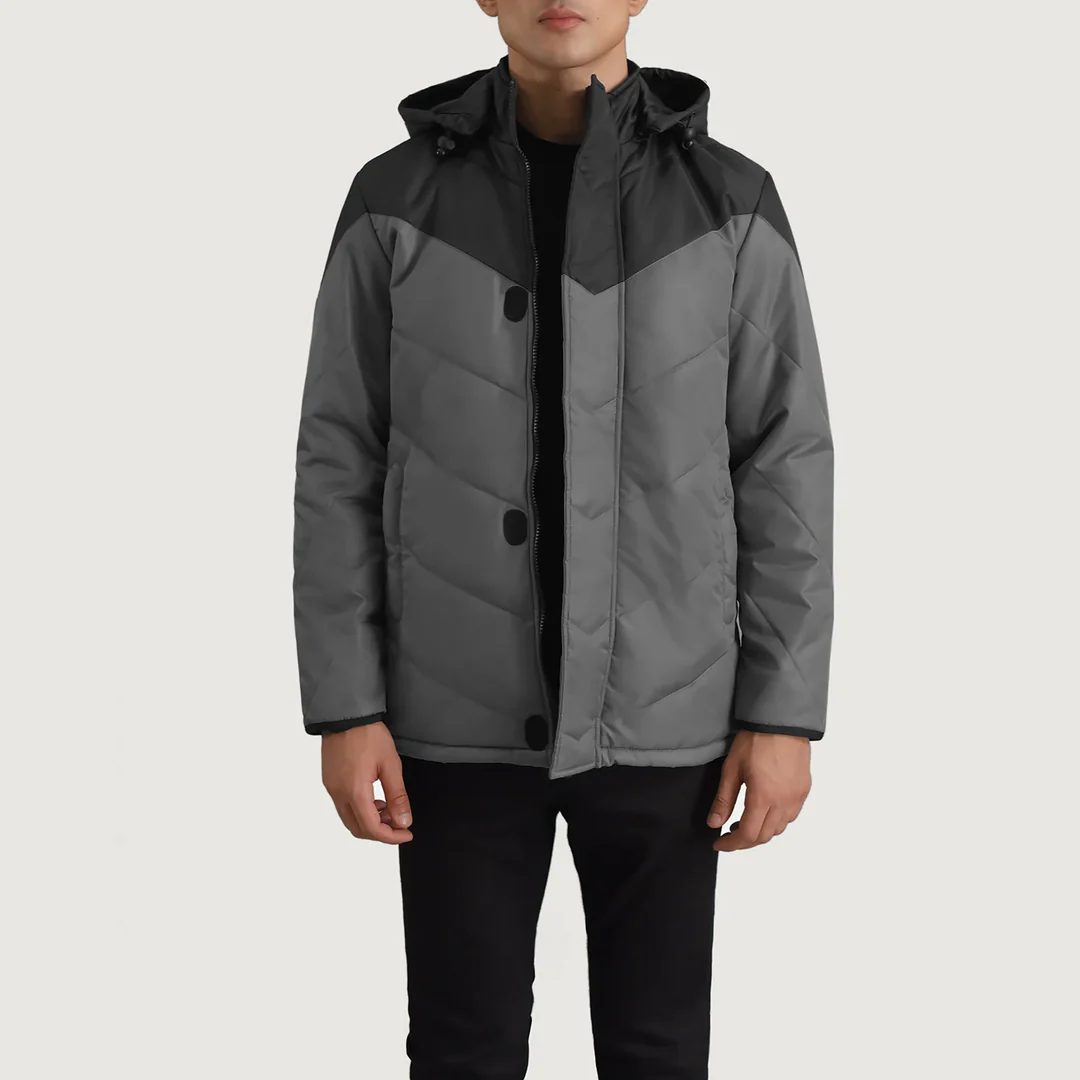 Luka Black & Grey Hooded Puffer Jacket - Image 3