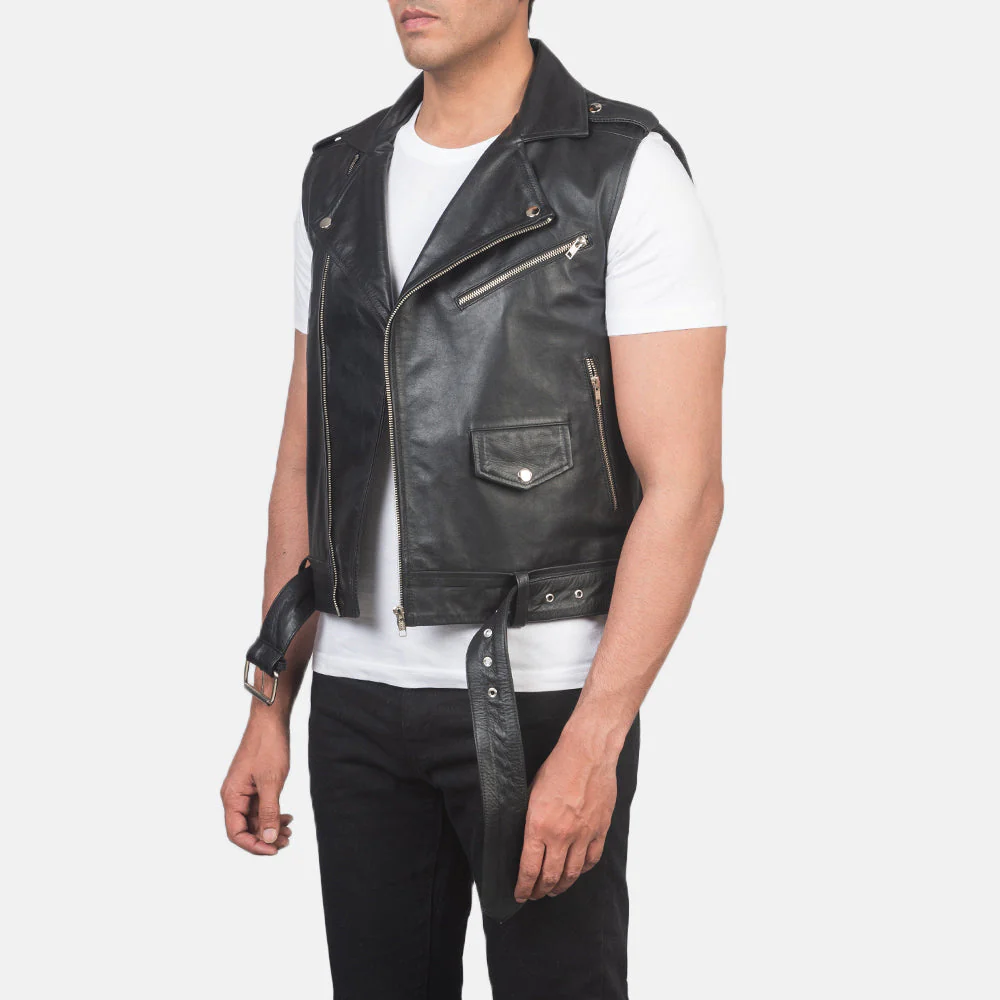 Sullivan Black Leather Biker Vest - Image 4