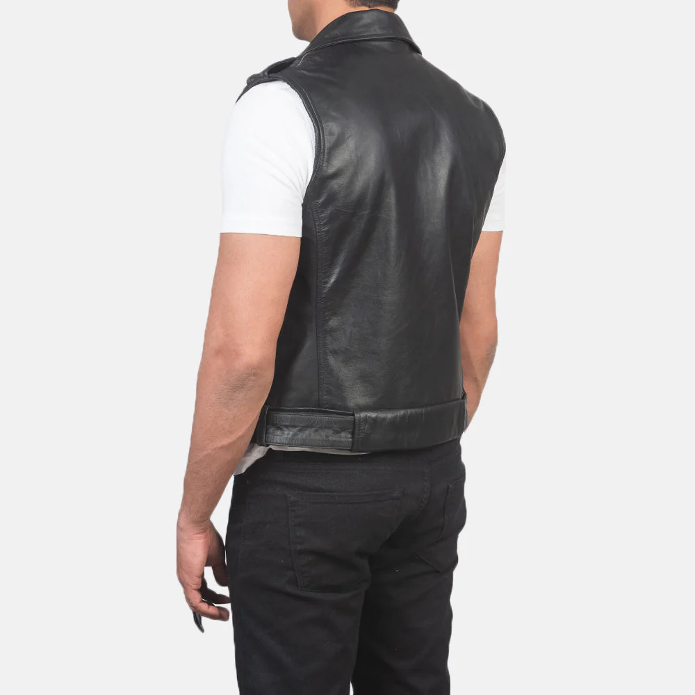 Sullivan Black Leather Biker Vest - Image 3