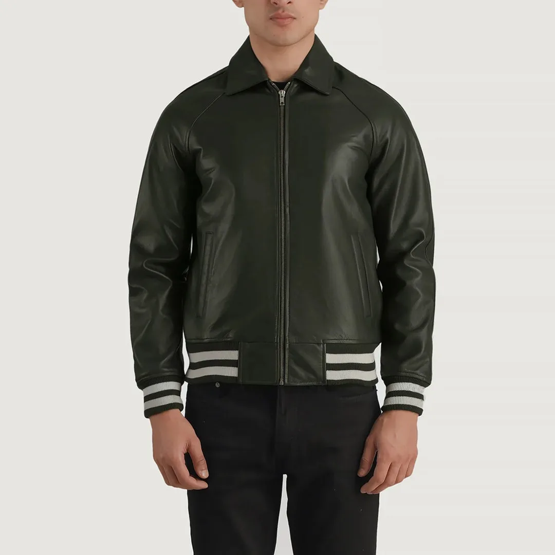 Walton Black Leather Varsity Jacket - Image 7